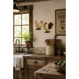 Vintage Homco Rooster & Chicken Wall Plaques